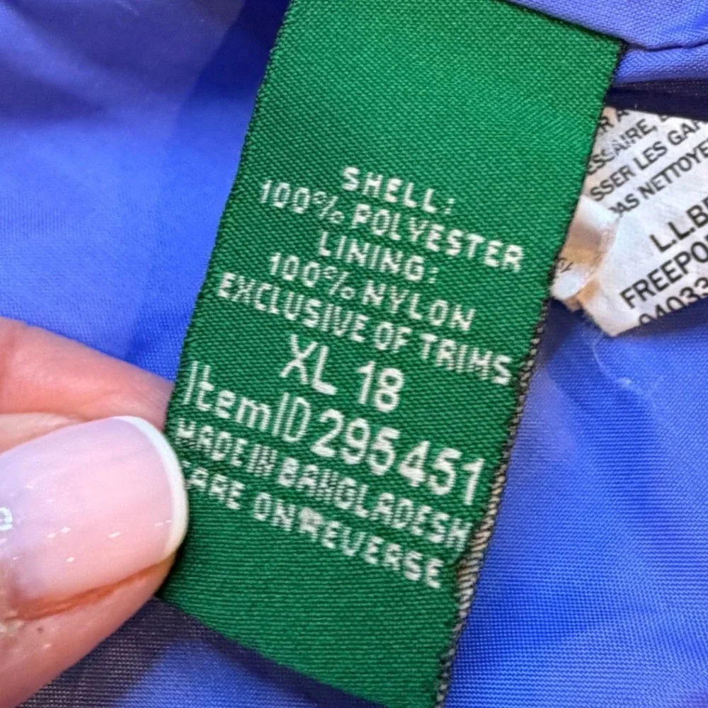 LL Bean Kids XL 18 Discovery Rain Jacket Blue Colorblock Hooded Shell 295451